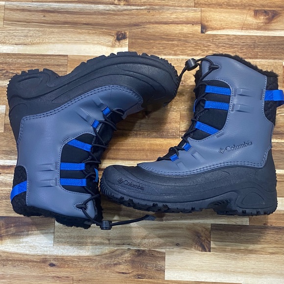 Columbia Big Kids' Bugaaboot Gray and Blue Waterproof Snow Boots - Picture 3 of 7